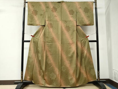 平和屋着物●上質な小紋　地紋起こし　舞葉草花文　正絹　逸品　CABG0920yc