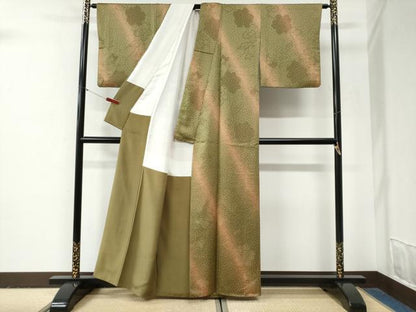 平和屋着物●上質な小紋　地紋起こし　舞葉草花文　正絹　逸品　CABG0920yc