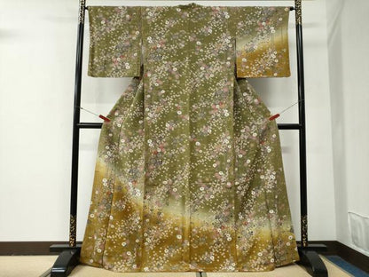 平和屋着物●訪問着　草花文　暈し染め　金彩　正絹　逸品　未使用　CABG0921yc