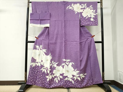 平和屋着物●訪問着　刺繍　利久織　牡丹　金彩　反端付き　正絹　逸品　CABG0923yc