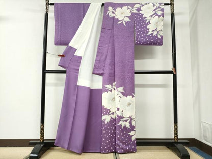 平和屋着物●訪問着　刺繍　利久織　牡丹　金彩　反端付き　正絹　逸品　CABG0923yc