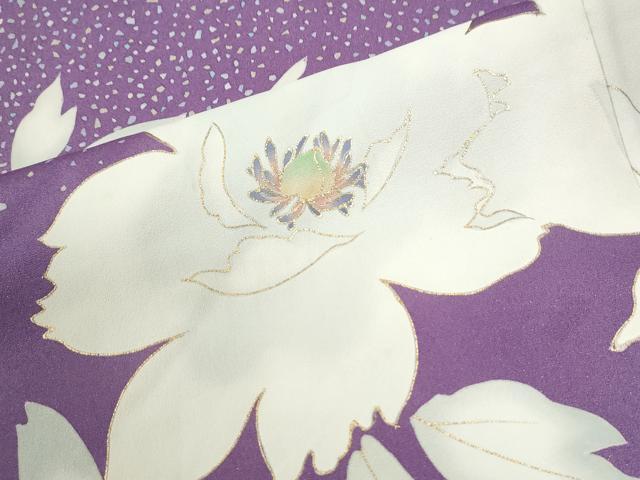 平和屋着物●訪問着　刺繍　利久織　牡丹　金彩　反端付き　正絹　逸品　CABG0923yc