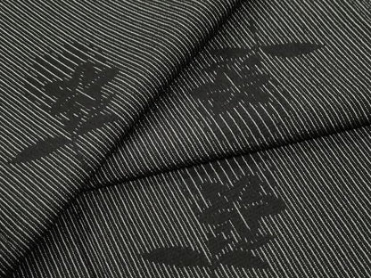 平和屋着物●本塩沢　間道　草花文　黒地　正絹　逸品　CABG0927yc