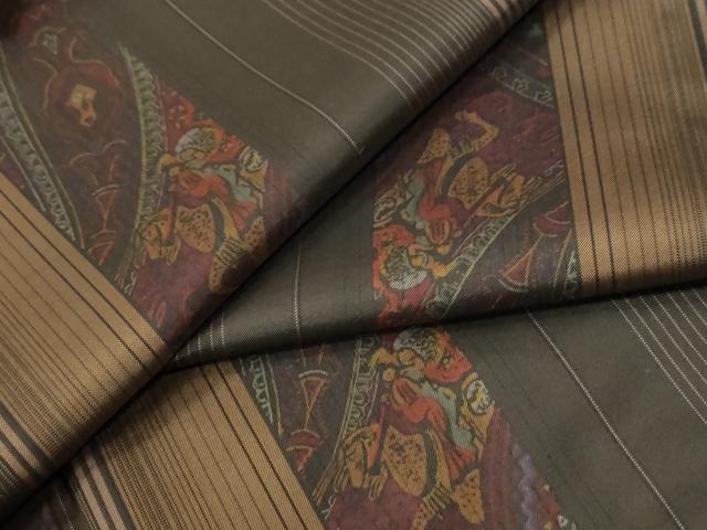 平和屋着物●本場染大島紬　動物吉祥花間道　正絹　逸品　CABG0934yc