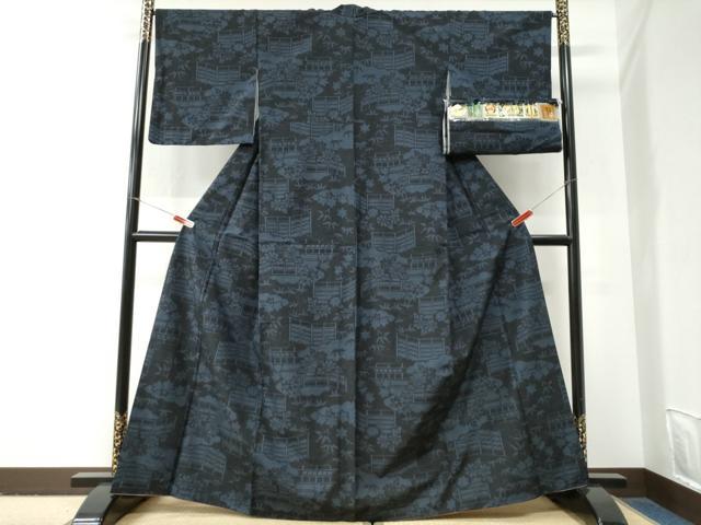 平和屋着物●本場真綿結城紬　100亀甲　飛び亀甲柄　雲取り松竹梅花文　証紙付き　正絹　逸品　CABG0944yc