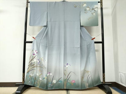 平和屋着物●二代目清次郎　手描き　訪問着　杜若　トンボ　暈し染め　正絹　逸品　未使用　CABG0946yc