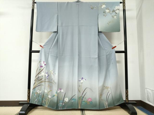 平和屋着物●二代目清次郎　手描き　訪問着　杜若　トンボ　暈し染め　正絹　逸品　未使用　CABG0946yc