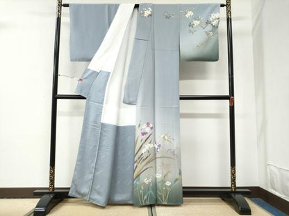 平和屋着物●二代目清次郎　手描き　訪問着　杜若　トンボ　暈し染め　正絹　逸品　未使用　CABG0946yc