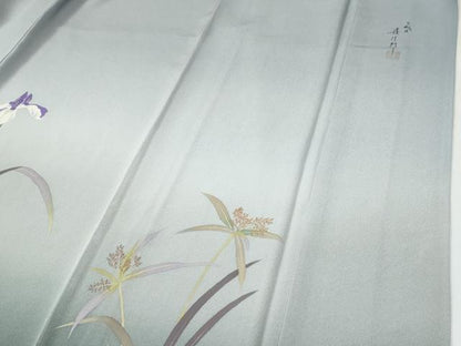 平和屋着物●二代目清次郎　手描き　訪問着　杜若　トンボ　暈し染め　正絹　逸品　未使用　CABG0946yc