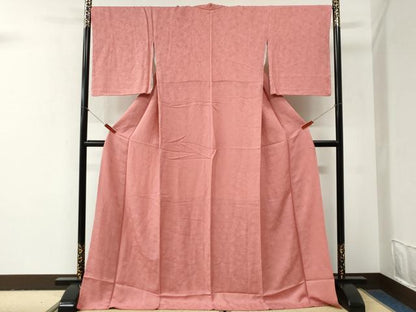 平和屋着物●上質な色無地　菊尽くし地紋　薄紅色　ロング丈　正絹　逸品　CABG0947yc