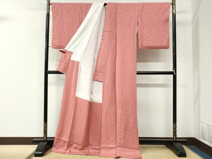平和屋着物●上質な色無地　菊尽くし地紋　薄紅色　ロング丈　正絹　逸品　CABG0947yc