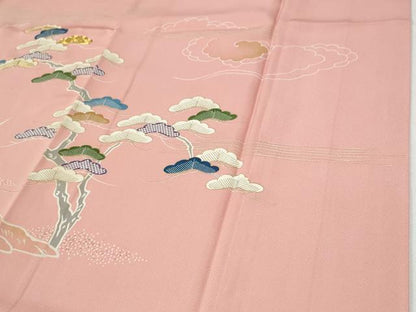 平和屋着物●豪華色留袖　駒刺繍　浜松籬草花文　金彩　正絹　逸品　CABG0950yc