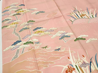 平和屋着物●豪華色留袖　駒刺繍　浜松籬草花文　金彩　正絹　逸品　CABG0950yc