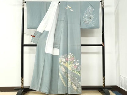 平和屋着物●本加賀友禅作家　吉田昌二　訪問着　草花文　正絹　逸品　CABG0951yc