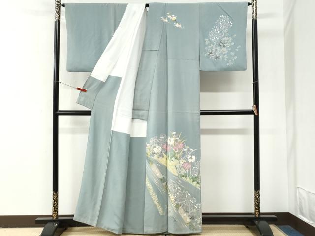 平和屋着物●本加賀友禅作家　吉田昌二　訪問着　草花文　正絹　逸品　CABG0951yc