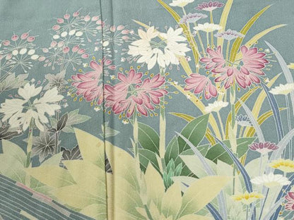 平和屋着物●本加賀友禅作家　吉田昌二　訪問着　草花文　正絹　逸品　CABG0951yc