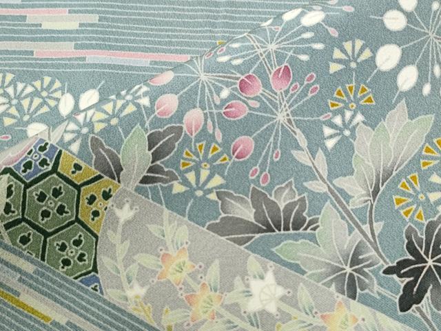 平和屋着物●本加賀友禅作家　吉田昌二　訪問着　草花文　正絹　逸品　CABG0951yc