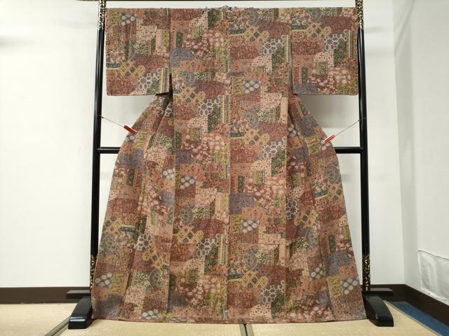平和屋着物●上質な小紋　更紗花鳥唐草文　ロング丈　正絹　逸品　未使用　CABG0956yc