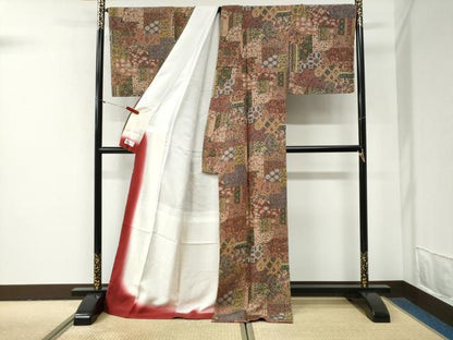 平和屋着物●上質な小紋　更紗花鳥唐草文　ロング丈　正絹　逸品　未使用　CABG0956yc