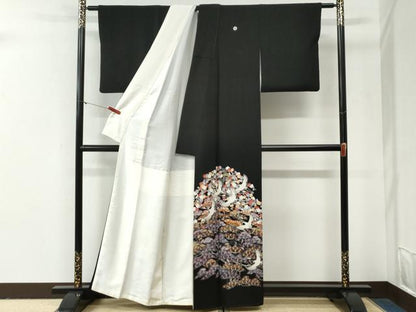 平和屋着物●豪華黒留袖　友禅　飛鶴枝松文　正絹　逸品　CABG0959yc