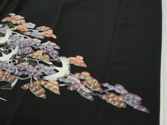 平和屋着物●豪華黒留袖　友禅　飛鶴枝松文　正絹　逸品　CABG0959yc