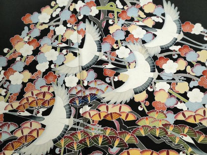 平和屋着物●豪華黒留袖　友禅　飛鶴枝松文　正絹　逸品　CABG0959yc