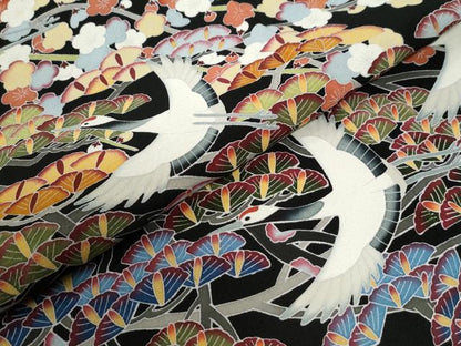 平和屋着物●豪華黒留袖　友禅　飛鶴枝松文　正絹　逸品　CABG0959yc