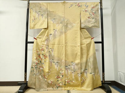 平和屋着物●訪問着　駒刺繍　草花文　暈し染め　金彩　正絹　逸品　CABG0962yc