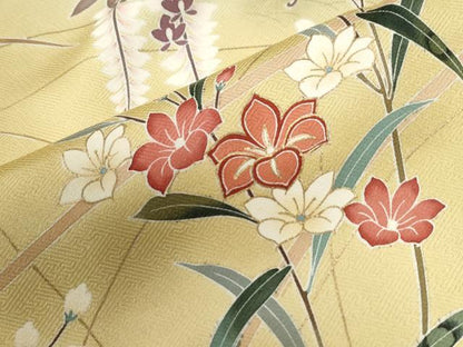 平和屋着物●訪問着　駒刺繍　草花文　暈し染め　金彩　正絹　逸品　CABG0962yc