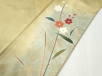 平和屋着物●訪問着　駒刺繍　草花文　暈し染め　金彩　正絹　逸品　CABG0962yc
