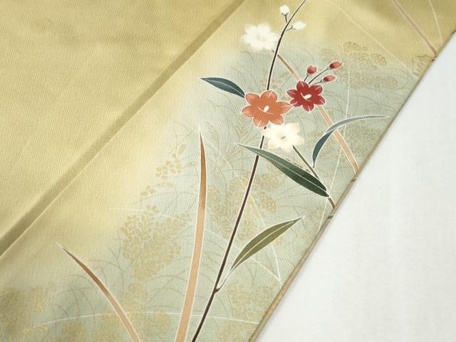 平和屋着物●訪問着　駒刺繍　草花文　暈し染め　金彩　正絹　逸品　CABG0962yc