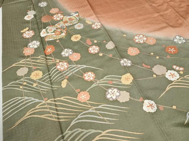 平和屋着物●訪問着　立波花蝶唐草文　暈し染め　金彩　正絹　逸品　CABG0964yc