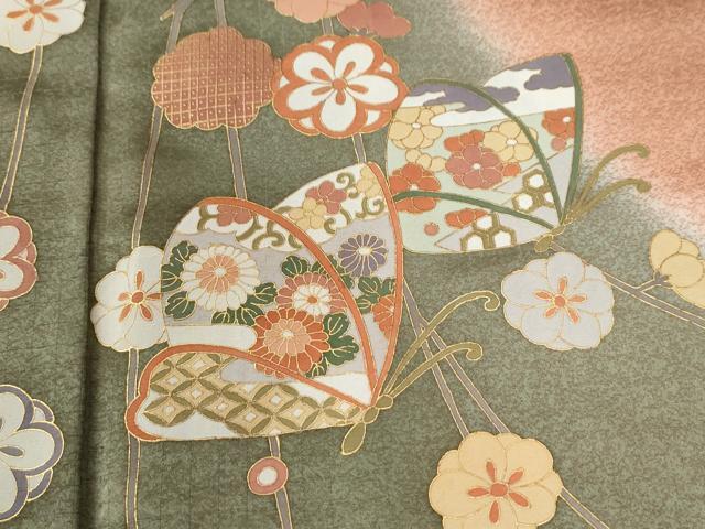 平和屋着物●訪問着　立波花蝶唐草文　暈し染め　金彩　正絹　逸品　CABG0964yc