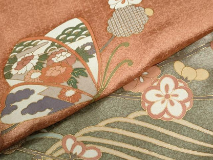 平和屋着物●訪問着　立波花蝶唐草文　暈し染め　金彩　正絹　逸品　CABG0964yc