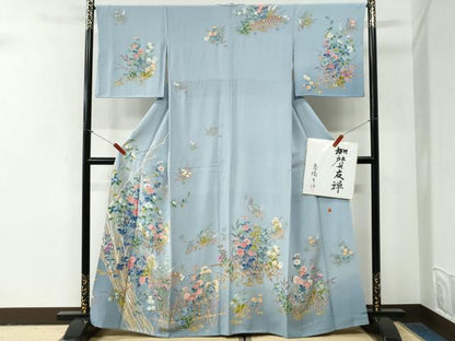 平和屋着物●加賀友禅作家　橋正治　訪問着　籬枝花文　暈し染め　色紙重付き　正絹　逸品　CABG0967yc