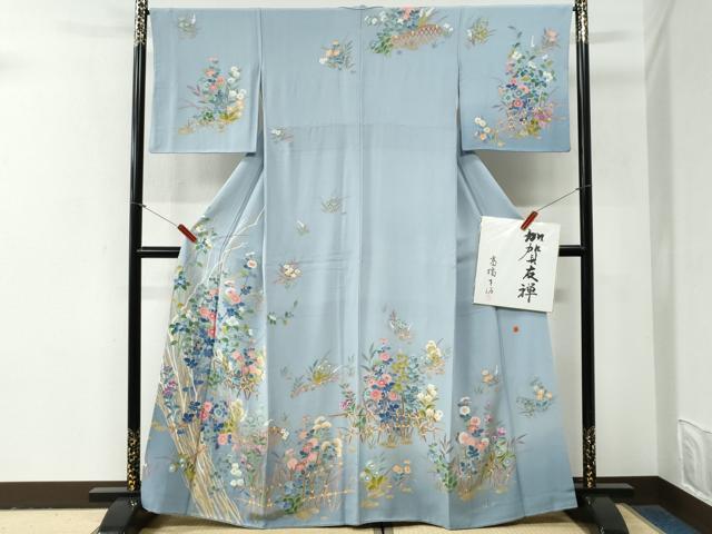 平和屋着物●加賀友禅作家　橋正治　訪問着　籬枝花文　暈し染め　色紙重付き　正絹　逸品　CABG0967yc