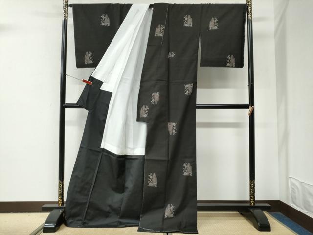平和屋着物●本場大島紬　9マルキ　泥染め　地空き　草花文　伊集院理一作　証紙付き　ロング丈　正絹　逸品　未使用　CABG0968yc