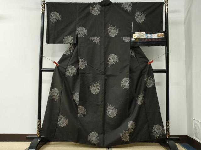 平和屋着物●本場大島紬　9マルキ　泥染め　地空き　牡丹　平田隆蔵作　平田絹織物謹製　証紙付き　正絹　逸品　CABG0970yc