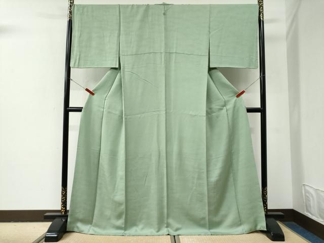 平和屋着物●上質な色無地　霞紗綾形草木地紋　柳色　正絹　逸品　CABG0971yc