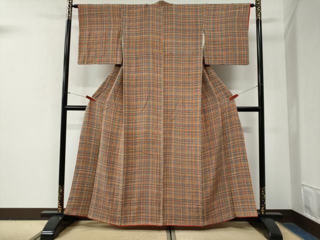 平和屋着物●上質な小紋　作家物　格子　鬼しぼ縮緬　正絹　逸品　CABG0975yc