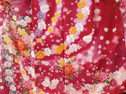 平和屋着物●豪華振袖　薔薇　舞花文　暈し染め　正絹　逸品　CABG0976yc