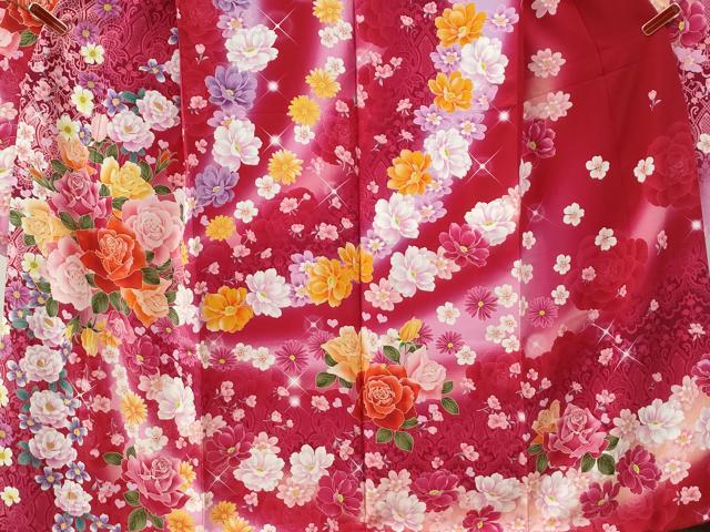 平和屋着物●豪華振袖　薔薇　舞花文　暈し染め　正絹　逸品　CABG0976yc