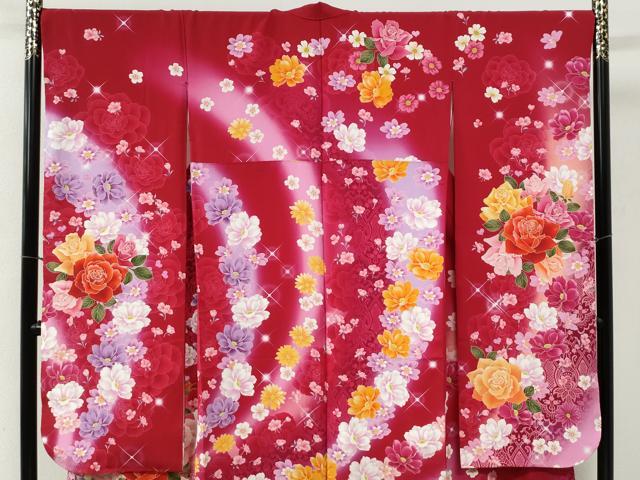 平和屋着物●豪華振袖　薔薇　舞花文　暈し染め　正絹　逸品　CABG0976yc