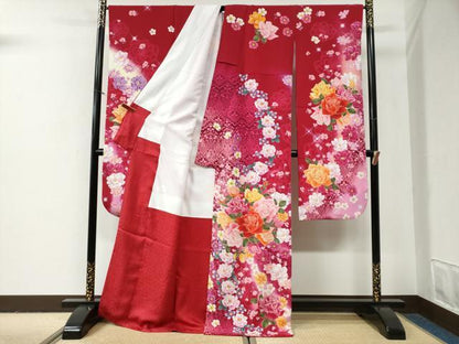 平和屋着物●豪華振袖　薔薇　舞花文　暈し染め　正絹　逸品　CABG0976yc