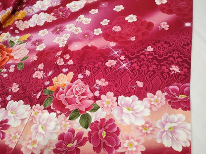 平和屋着物●豪華振袖　薔薇　舞花文　暈し染め　正絹　逸品　CABG0976yc