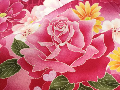 平和屋着物●豪華振袖　薔薇　舞花文　暈し染め　正絹　逸品　CABG0976yc