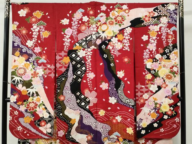 平和屋着物●豪華振袖　駒刺繍　貝桶松竹梅花文　金通し地　正絹　逸品　CABG0978yc