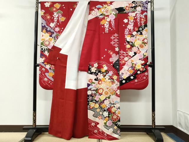 平和屋着物●豪華振袖　駒刺繍　貝桶松竹梅花文　金通し地　正絹　逸品　CABG0978yc