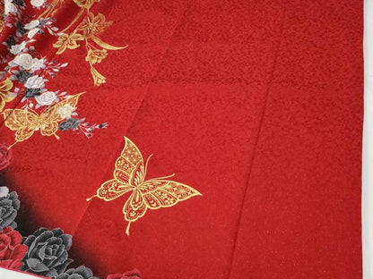 平和屋着物●豪華振袖　駒刺繍　薔薇　花蝶文　暈し染め　銀通し地　正絹　逸品　CABG0979yc