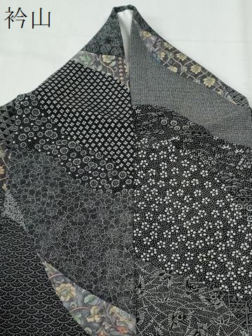 平和屋着物●伝統工芸士 染谷梅治　小紋　吉祥更紗花唐草文　黒地　正絹　逸品　CABG0980yc